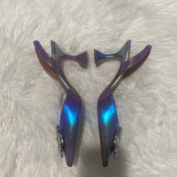Amina Muaddi Begum crystal-embellished metallic leather slingback pumps size39.5 - Picture 15 of 15